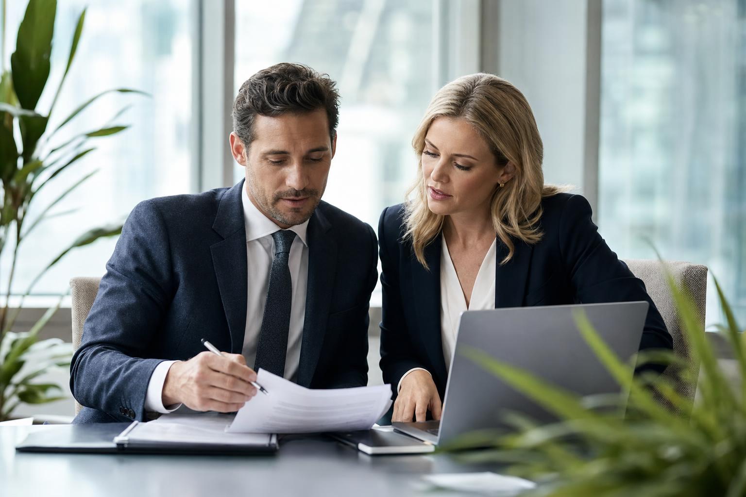 Two Mullane Lindsay solicitors reviewing legal documents