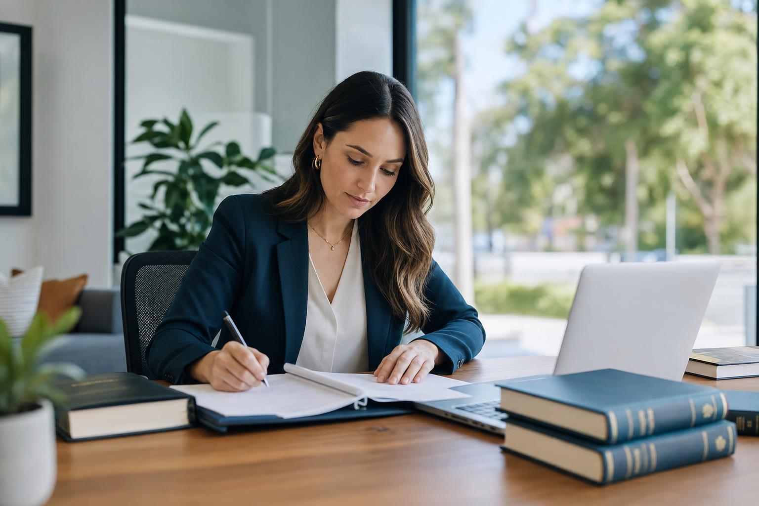 A Mullane Lindsay solicitor reviewing documents at a desk