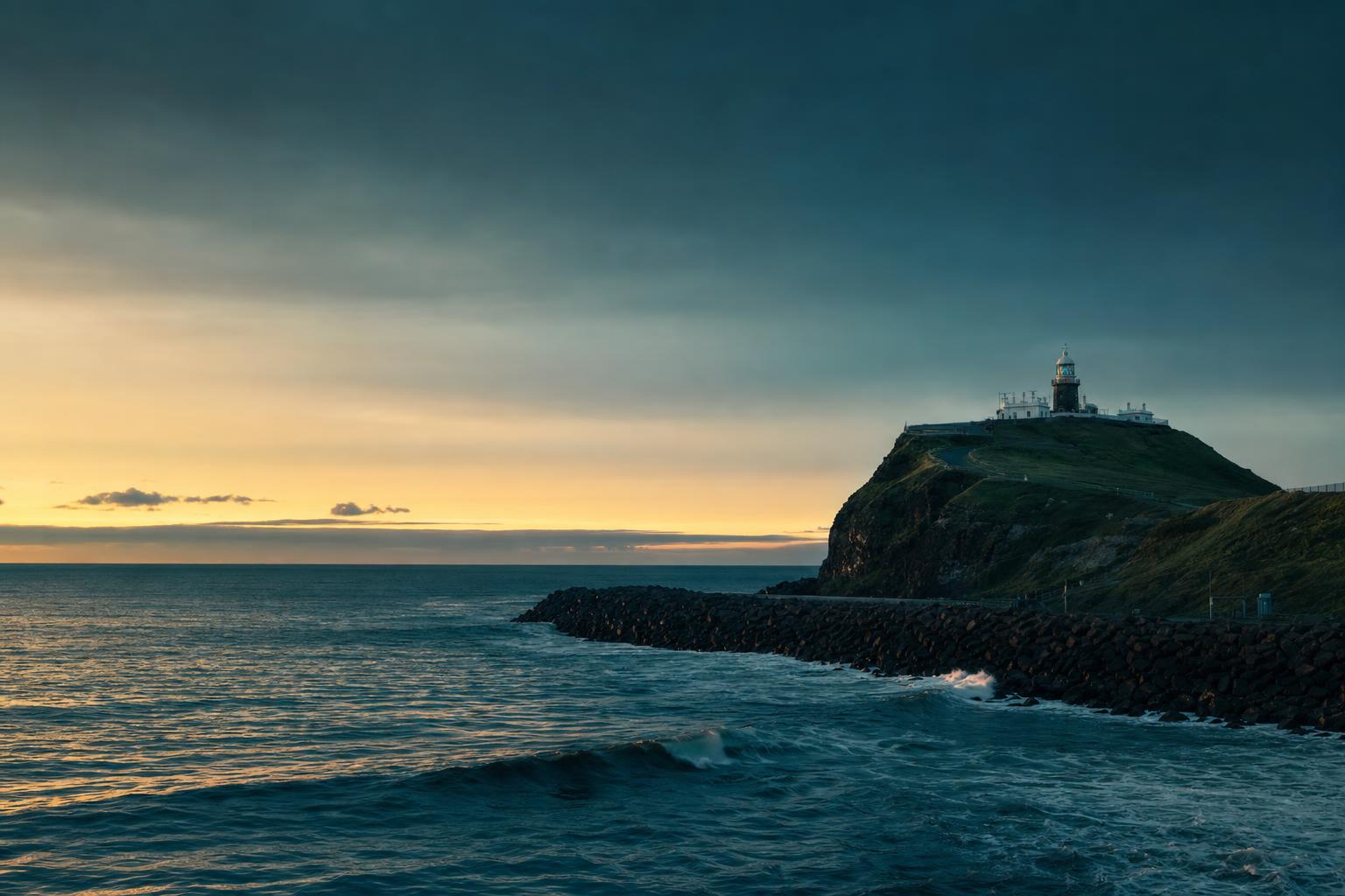 Newcastle coastal landscape at dusk