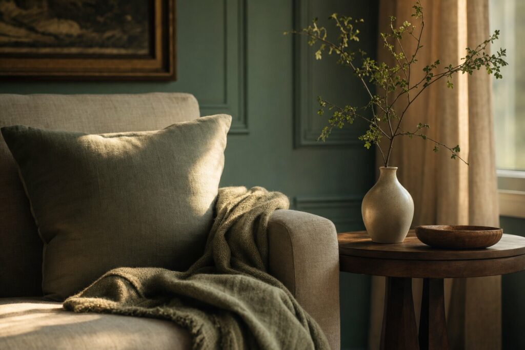 Warm, calm living room in soft natural light