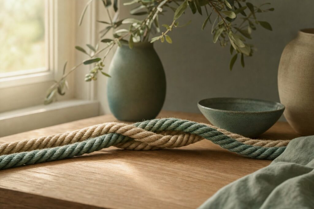 Two ropes gently intertwined, symbolising family and connection